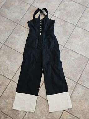 Maeve Black and Cream Wide-Leg Jumpsuit with Contrast Hem